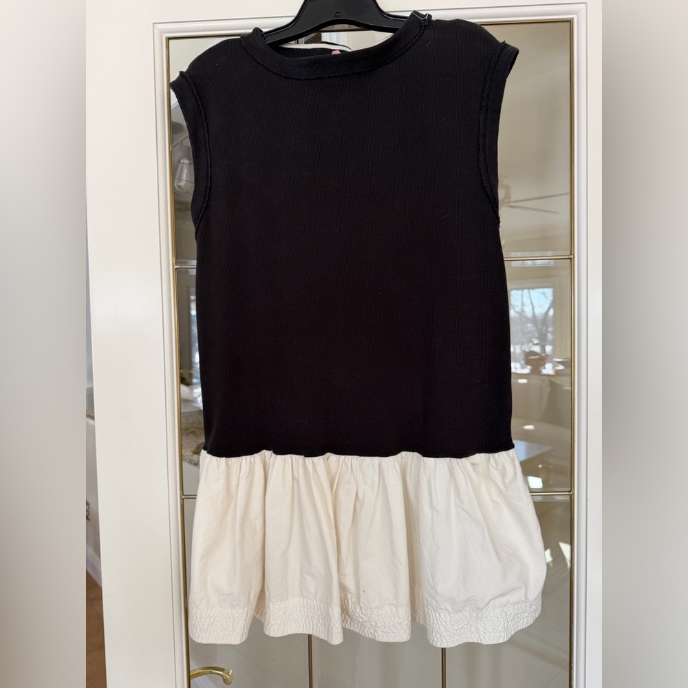 Free People Enya Mixed Media Mini Dress in black and white